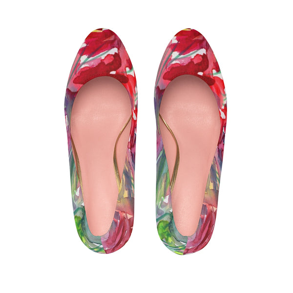 Red Rose Floral Print Designer Women's Platform Heels Stilettos Pumps (US Size: 5-11)-4 inch Heels-Heidi Kimura Art LLC