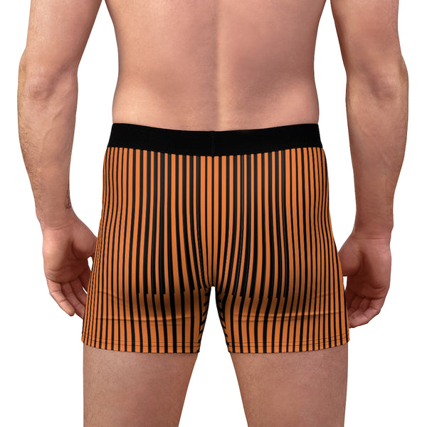 Halloween Striped Men's Underwear, Orange and Black Vertical Striped Print Best Underwear For Men Sexy Hot Men's Boxer Briefs Hipster Lightweight 2-sided Soft Fleece Lined Fit Underwear - (US Size: XS-3XL)