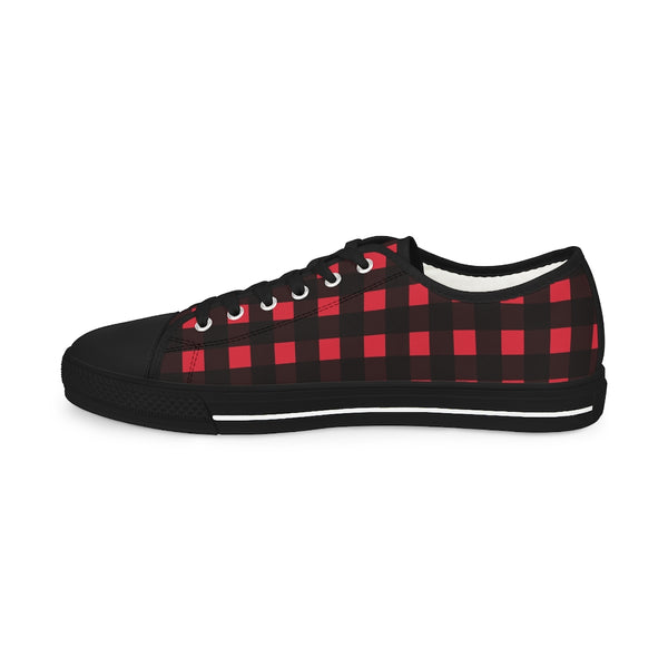 Red Plaid Print Men's Shoes, Best Red Flannel Buffalo Plaid Printed Best Breathable Designer Men's Low Top Canvas Fashion Sneakers With Durable Rubber Outsoles and Shock-Absorbing Layer and Memory Foam Insoles (US Size: 5-14)