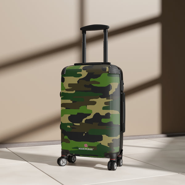 Green Camo Print Suitcases, Military Camo Print Designer Suitcase Luggage (Small, Medium, Large)