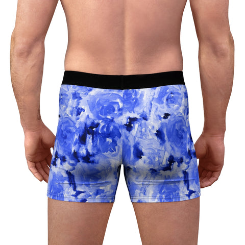 Blue Rose Men's Boxer Briefs, Best Premium Designer Flower Floral Print Designer Fashion Underwear For Sexy Gay Men, Men's Gay Fetish Party Erotic Boxer Briefs Elastic Underwear (US Size: XS-3XL)