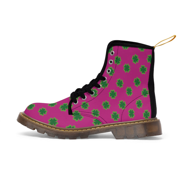 Pink Clover Men Hiker Boots, Designer Men's Canvas Boots