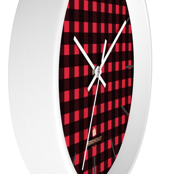 Londoner Buffalo Red Plaid Print Designer 10 in. Dia. Indoor Wall Clock-Made in USA-Wall Clock-Heidi Kimura Art LLC