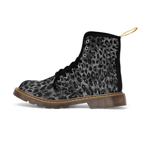 Grey Leopard Women's Canvas Boots, Animal Print Winter Boots For Ladies-Shoes-Printify-Brown-US 9-Heidi Kimura Art LLC Grey Leopard Women's Canvas Boots, Animal Print Ladies Fashion Lace-Up Hiking Boots, Best Ladies' Combat Boots, Designer Women's Winter Lace-up Toe Cap Hiking Boots Shoes For Women (US Size 6.5-11)