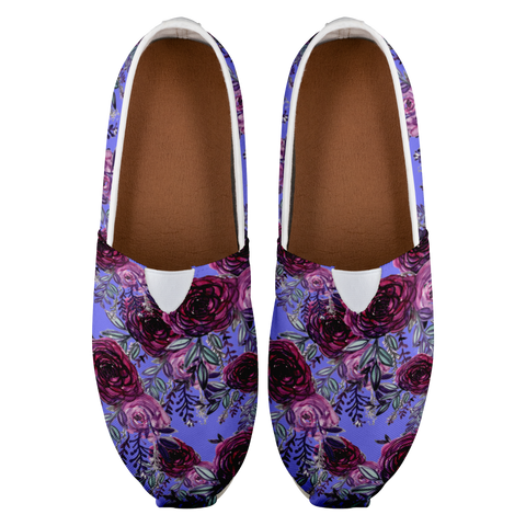 Purple Rose Floral Print Women's Casual Slip on Sneakers Shoes (US Size: 4.5-14)-Slip-On Sneakers-Heidi Kimura Art LLC
