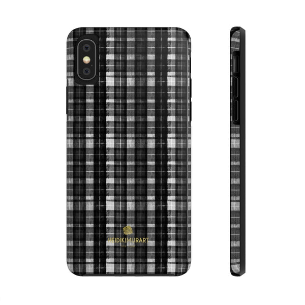 Black White Plaid Phone Case, Tartan Print Case Mate Tough Phone Cases-Made in USA - Heidikimurart Limited 