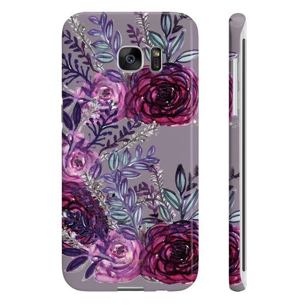 Gray Slim iPhone/ Samsung Galaxy Floral Purple Rose Print Phone Case, Made in UK-Phone Case-Samsung Galaxy S7 Edge Slim-Glossy-Heidi Kimura Art LLC