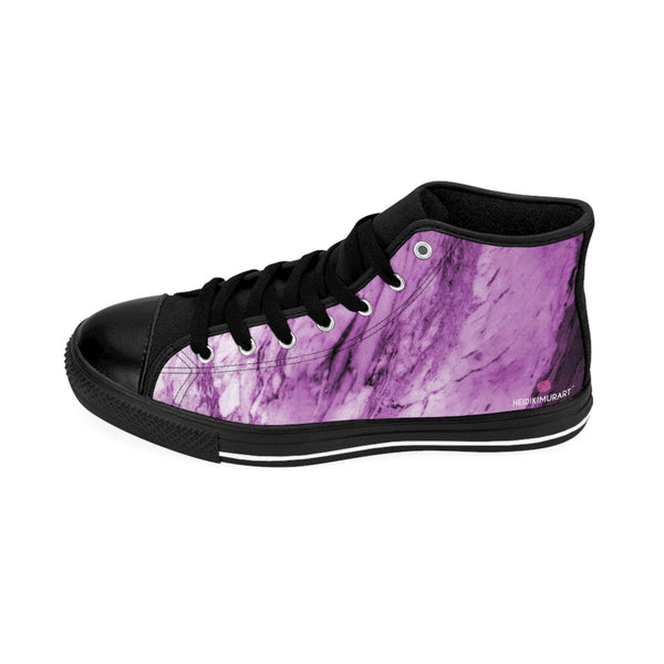 Pink Marble Print Men's Sneakers, Pink Purble Abstract Designer Men's High Top Sneakers