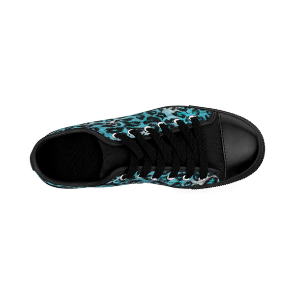 Blue Leopard Print Women's Sneakers, Bright Blue Animal Print Fashion Tennis Canvas Shoes For Ladies