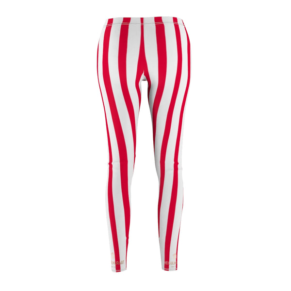 Red Striped Women's Casual Leggings-All Over Prints-Printify-Heidi Kimura Art LLC