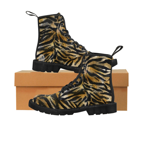 Fierce Wild Tiger Striped Animal Print Designer Men's Lace-Up Winter Boots Men's Shoes (US Size: 7-10.5)-Men's Boots-Heidi Kimura Art LLC