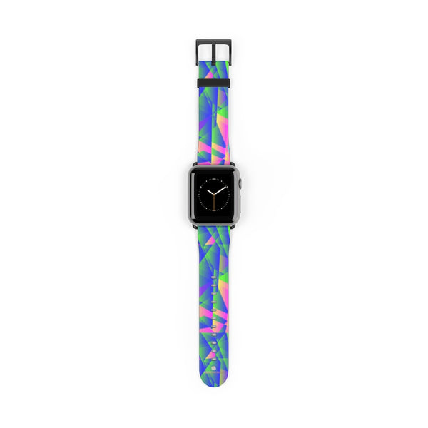 Blue Diamond Geometric Print 38mm/42mm Watch Band For Apple Watch- Made in USA-Watch Band-Heidi Kimura Art LLC Blue Diamond Apple Watch Band, Blue Diamond Geometric Abstract Print Pattern 38 mm or 42 mm Premium Best Printed Designer Top Quality Faux Leather Comfortable Elegant Fashionable Smart Watch Band Strap, Suitable for Apple Watch Series 1, 2, 3, 4 and 5 Smart Electronic Devices - Made in USA