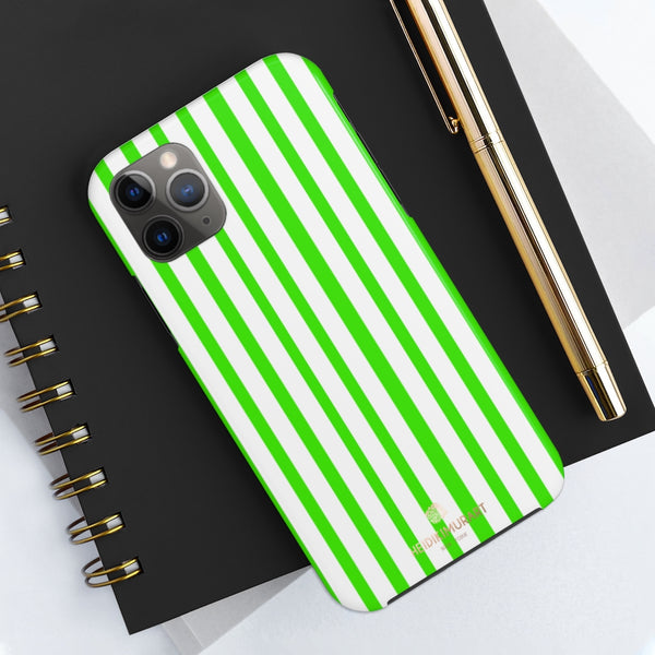 Green White Striped iPhone Case, Modern Case Mate Tough Samsung Galaxy Phone Cases-Phone Case-Printify-Heidi Kimura Art LLC