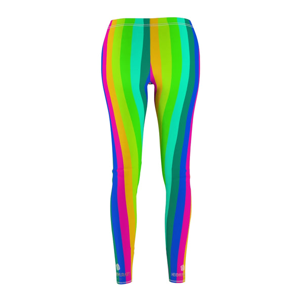 Rainbow Striped Women's Casual Leggings, Gay Pride Best Vertical Stripes Tights-All Over Prints-Printify-Heidi Kimura Art LLC