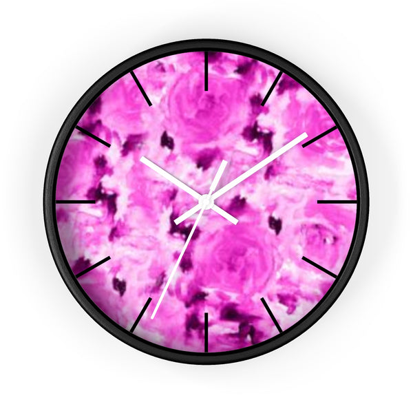 Pink Bubble Gum Rose Floral Rose 10 Inch Diameter Wall Clock - Made in USA-Wall Clock-Black-White-Heidi Kimura Art LLC