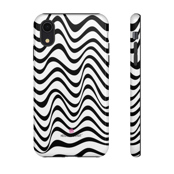 Black Wavy Designer Tough Cases, Modern Minimalist iPhone Samsung Case-Made in USA - Heidikimurart Limited 