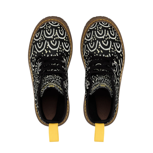 Black Mermaid Geometric Women's Winter Lace-up Toe Cap Boots Shoes(US Size 6.5-11)-Women's Boots-Heidi Kimura Art LLC