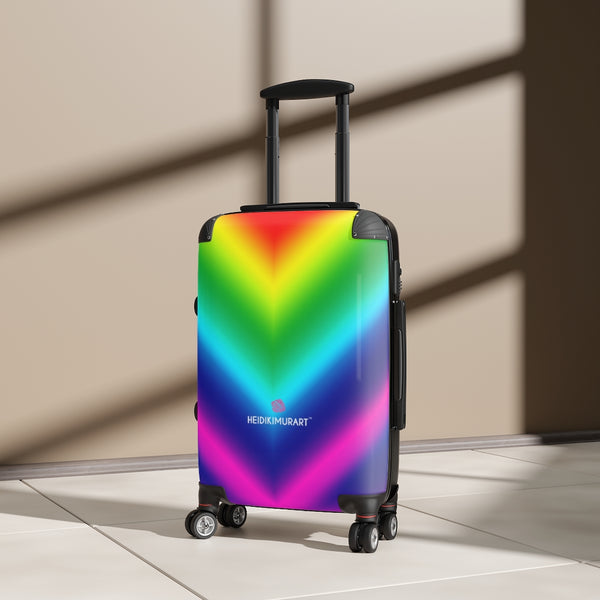 Rainbow Colorful Cabin Suitcase, Gay Pride Small Premium Best Designer Carry On Polycarbonate Front and Hard-Shell Durable Small 1-Size Carry-on Luggage With 2 Inner Pockets & Built in Lock With 4 Wheel 360° Swivel and Adjustable Telescopic Handle - Made in USA/UK (Size: 13.3" x 22.4" x 9.05", Weight: 7.5 lb) Unique Cute Carry-On Best Personal Travel Bag Custom Luggage - Gift For Him or Her 