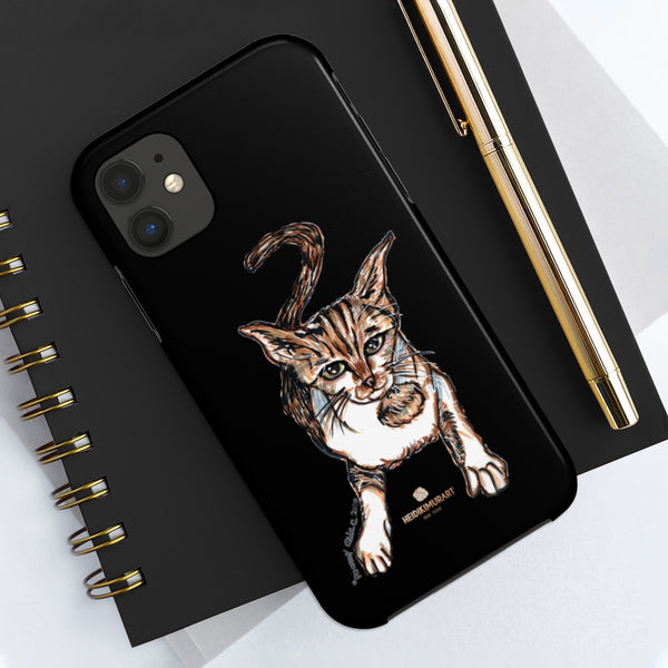 Black Tabby Cat Phone Case, Peanut Meow Cat Case Mate Tough Phone Cases-Printed in USA - Heidikimurart Limited 