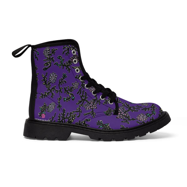 Dark Purple Floral Women's Boots, Purple Floral Women's Boots, Best Winter Boots For Women (US Size 6.5-11)