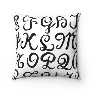 Curvy Alphabet Calligraphy Black White Printed Spun Polyester Square Pillow-Made in USA-Home Decor-14" x 14"-Heidi Kimura Art LLC