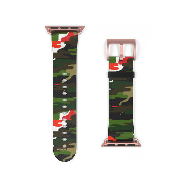 White Green Red Camo Print 38mm/42mm Watch Band For Apple Watches- Made in USA-Watch Band-38 mm-Rose Gold Matte-Heidi Kimura Art LLC