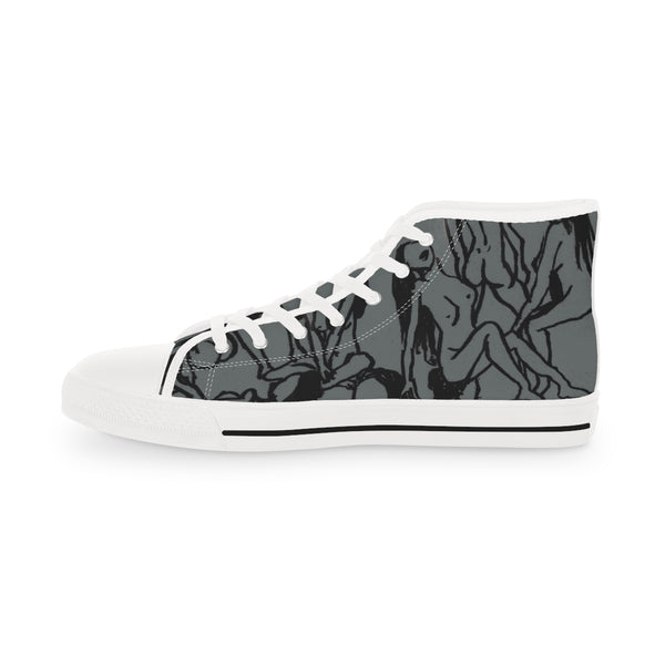 Grey Nude Men's Sneakers, Grey Designer Unique Artistic Men's High Tops, Modern Minimalist Best Men's High Top Sneakers, Modern Minimalist Solid Color Best Men's High Top Laced Up Black or White Style Breathable Fashion Canvas Sneakers Tennis Athletic Style Shoes For Men (US Size: 5-14) 