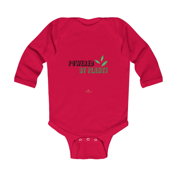 Cute Powered By Plants Vegan Baby Boy/Girls Infant Kids Long Sleeve Bodysuit - Made in USA-Infant Long Sleeve Bodysuit-Red-NB-Heidi Kimura Art LLC
