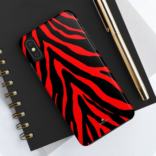 Red Zebra Stripe Phone Case, Animal Print Case Mate Tough Phone Cases-Made in USA - Heidikimurart Limited 