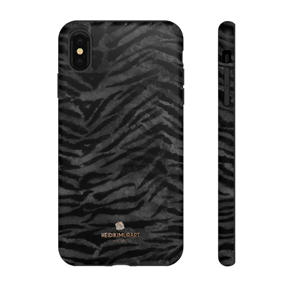 Black Tiger Striped Tough Cases, Animal Print Best Designer Phone Case-Made in USA-Phone Case-Printify-iPhone XS MAX-Matte-Heidi Kimura Art LLC