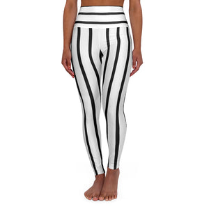 Striped High Waisted Yoga Leggings, Black White Stripes Women's Tights-All Over Prints-Printify-XS-Heidi Kimura Art LLC