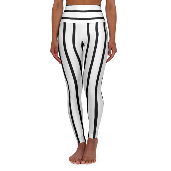 Striped High Waisted Yoga Leggings, Black White Stripes Women's Tights-All Over Prints-Printify-XS-Heidi Kimura Art LLC Vertically White Black Striped Tights, High Waisted Vertical Stripes High Waisted Yoga Leggings, Modern Best Ladies High Waisted Skinny Fit Yoga Leggings With Double Layer Elastic Comfortable Waistband, Premium Quality Best Stretchy Long Yoga Pants For Women-Made in USA, US Size: (XS-2XL)