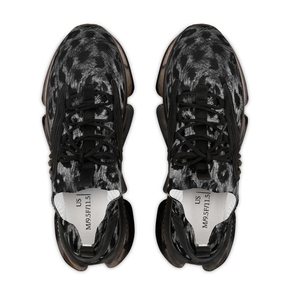 Grey Leopard Print Men's Shoes, Best Leopard Animal Print Comfy Men's Mesh-Knit Designer Premium Laced Up Breathable Comfy Sports Sneakers Shoes (US Size: 5-12)