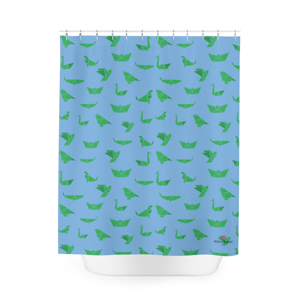 Blue Crane Polyester Shower Curtain, Japanese Origami Style Crane Birds Print 71" × 74" Modern Kids or Adults Colorful Best Premium Quality American Style One-Sided Luxury Durable Stylish Unique Interior Bathroom Shower Curtains - Printed in USA