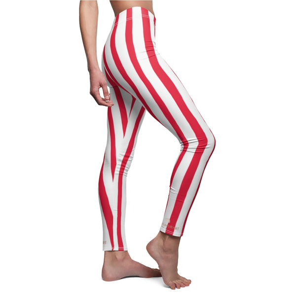 Red Striped Women's Casual Leggings-All Over Prints-Printify-Heidi Kimura Art LLC