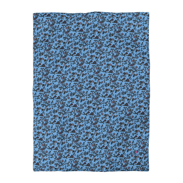 Blue Floral Microfiber Duvet Cover