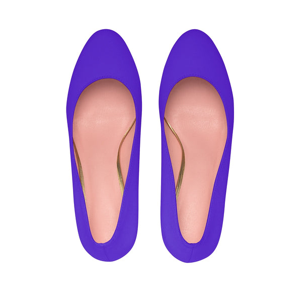 Purple Solid Color Print Luxury Premium Quality Women's Platform Heels (US Size: 5-11)-4 inch Heels-Heidi Kimura Art LLC