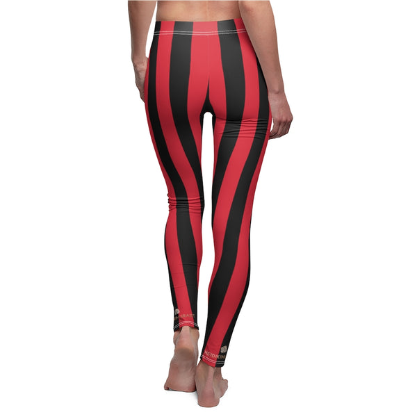 Red Black Striped Women's Casual Leggings, Vertical Stripes Tights-All Over Prints-Printify-Heidi Kimura Art LLC