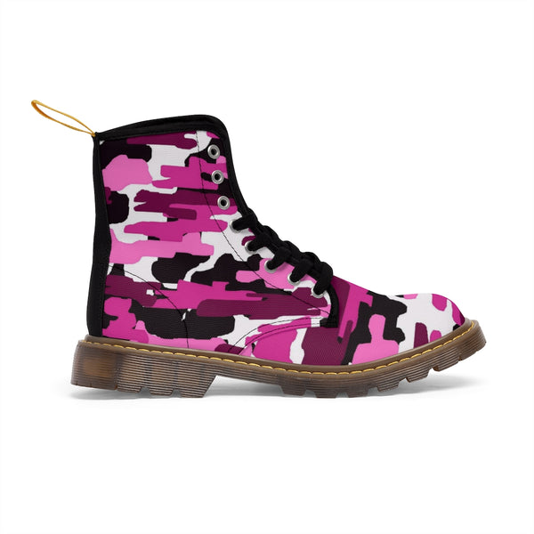 Purple Camo Women's Canvas Boots, Camouflage Military Army Print Winter Boots For Ladies-Women's Boots-Printify-ArtsAdd-Heidi Kimura Art LLC