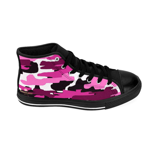 Pink Purple Camouflage Army Military Print Men's High-top Sneakers Tennis Shoes-Men's High Top Sneakers-Black-US 9-Heidi Kimura Art LLC