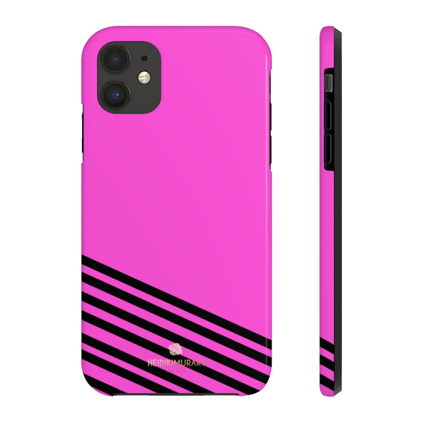 Pink Black Striped iPhone Case, Designer Case Mate Tough Samsung Galaxy Phone Cases-Phone Case-Printify-iPhone 11-Heidi Kimura Art LLC