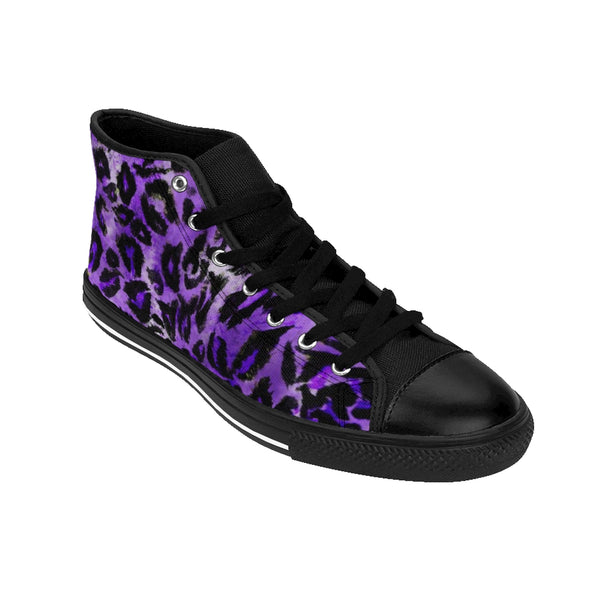 Purple Leopard Animal Print Premium Men's High-top Fashion Sneakers Shoes-Men's High Top Sneakers-Heidi Kimura Art LLC