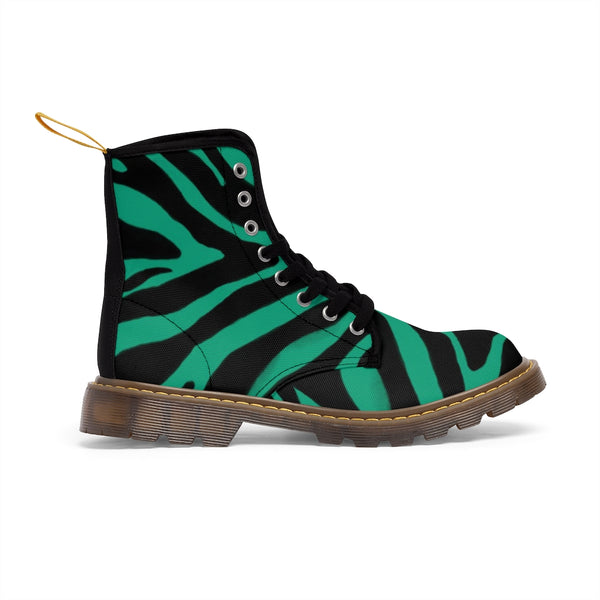 Green Zebra Best Men's Boots, Zebra Animal Print Best Lace Up Combat Canvas Boots Shoes For Men (US Size: 7-10.5)