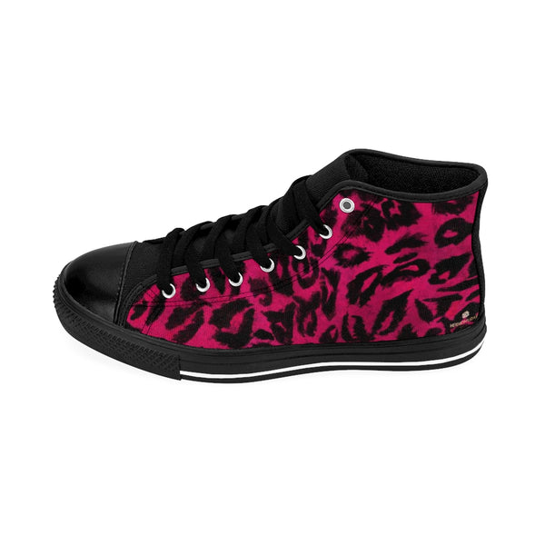 Hot Pink Leopard Women's Sneakers, Animal Print Designer High-top Sneakers Tennis Shoes-Shoes-Printify-Heidi Kimura Art LLCHot Pink Leopard Women's Sneakers, Animal Print 5" Calf Height Women's High-Top Sneakers Running Canvas Shoes (US Size: 6-12)
