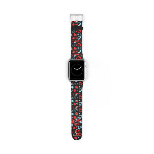 Black Red Hearts Shaped V Day 38mm/42mm Watch Band For Apple Watch- Made in USA-Watch Band-Heidi Kimura Art LLC