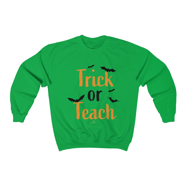 Fun Trick or Teach Bats Print Unisex Crewneck Sweatshirt For Teachers -Made in USA-Sweatshirt-Irish Green-S-Heidi Kimura Art LLC