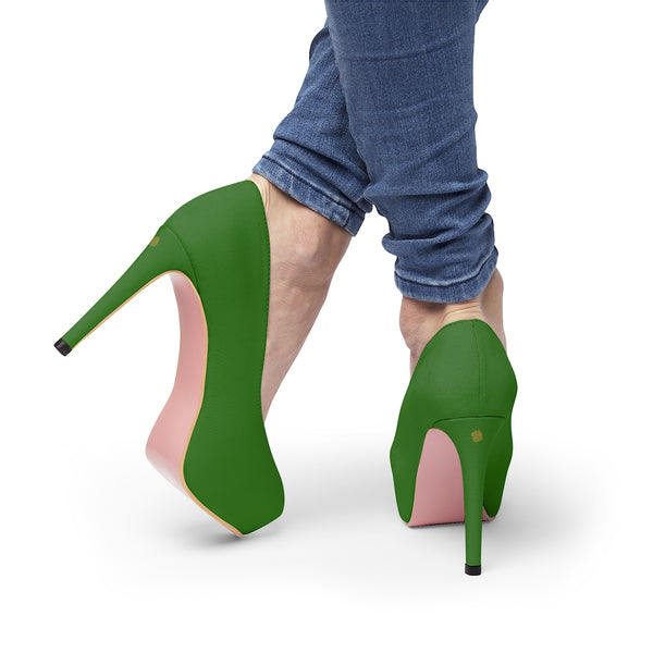 Dark Green Solid Color Print Luxury Premium Women's Platform Heels (US Size: 5-11)-4 inch Heels-Heidi Kimura Art LLC