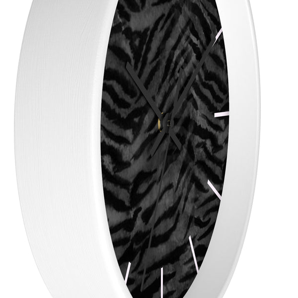 Black Tiger Stripe Wall Clock, Animal Print 10 inch Diameter Indoor Clock-Made in USA-Wall Clock-Heidi Kimura Art LLC