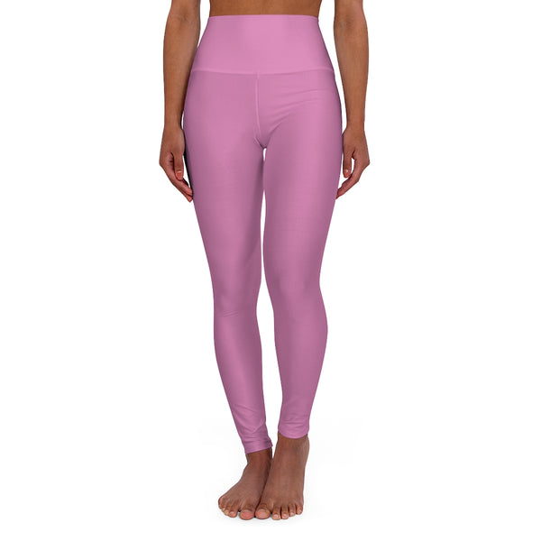 Pink High Waisted Yoga Leggings, Solid Color Long Women Yoga Tights-All Over Prints-Printify-Heidi Kimura Art LLC