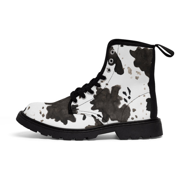 Moo Milk Cow Print Anti Heat + Moisture Designer Men's Winter Boots (US Size: 7-10.5)-Men's Boots-Heidi Kimura Art LLC